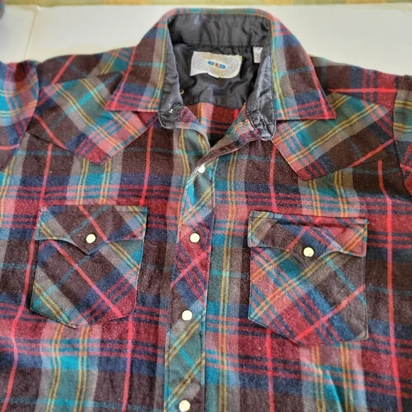 Authentic Western Wear ATA Plaid Rodeo Shirt Mens Large Vintage Snap Buttons - Picture 2 of 6
